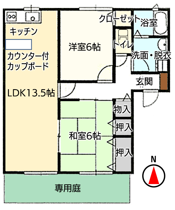 ラッキータウン庭瀬A102間取り図